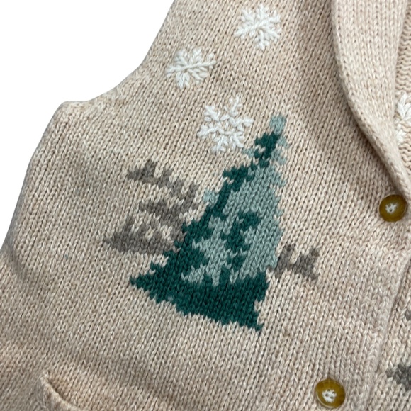 Eddie Bauer Legends Large Embroidered Beige Vest Collar Wool Blend Button Up - Picture 3 of 5